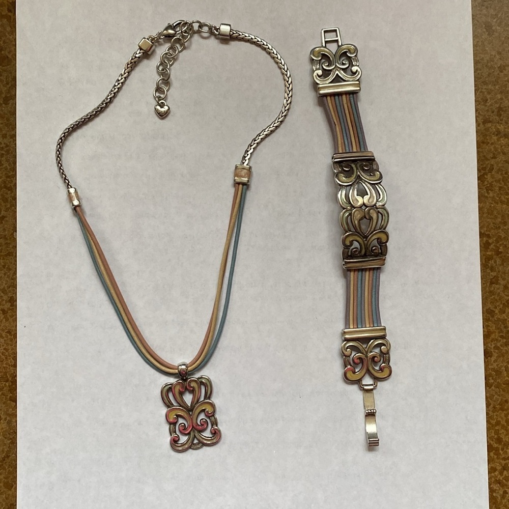 Brighton vintage multicolored leather and silver pendant necklace and bracelet - Picture 2 of 7